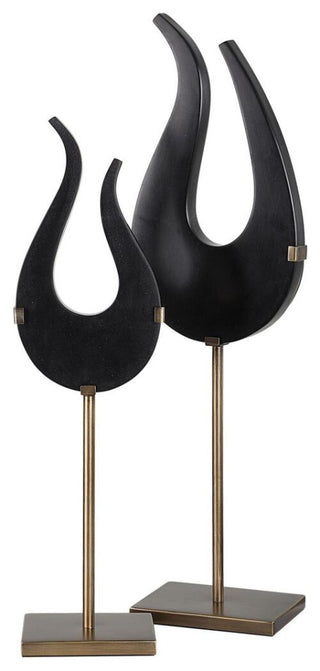 Black Flame Sculptures, Set of 2