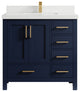 Malibu 36 Center Sink Bath Vanity in Navy Blue 2" White Quartz