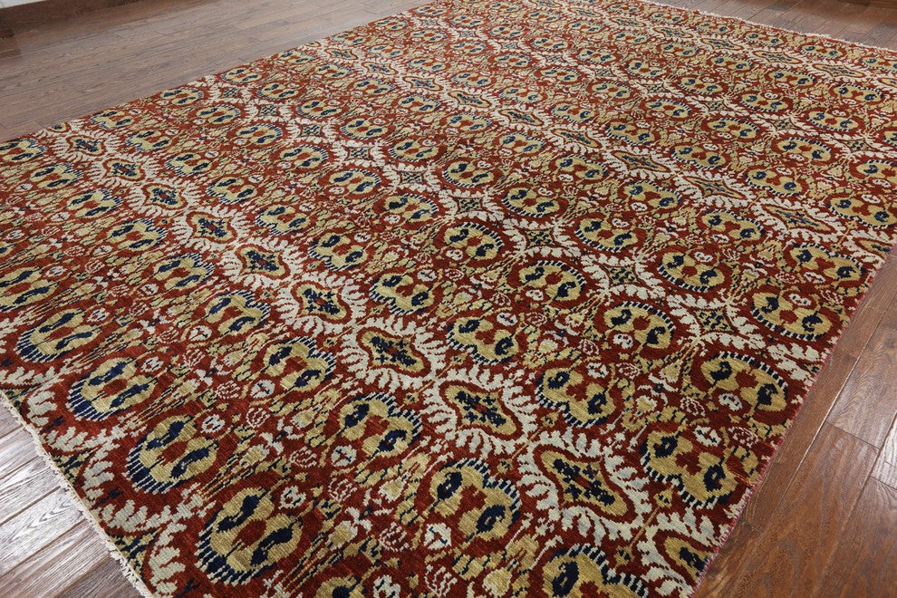 Ikat Modern Multicolor Hand-Knotted Oriental Wool Rug, 10'x14'