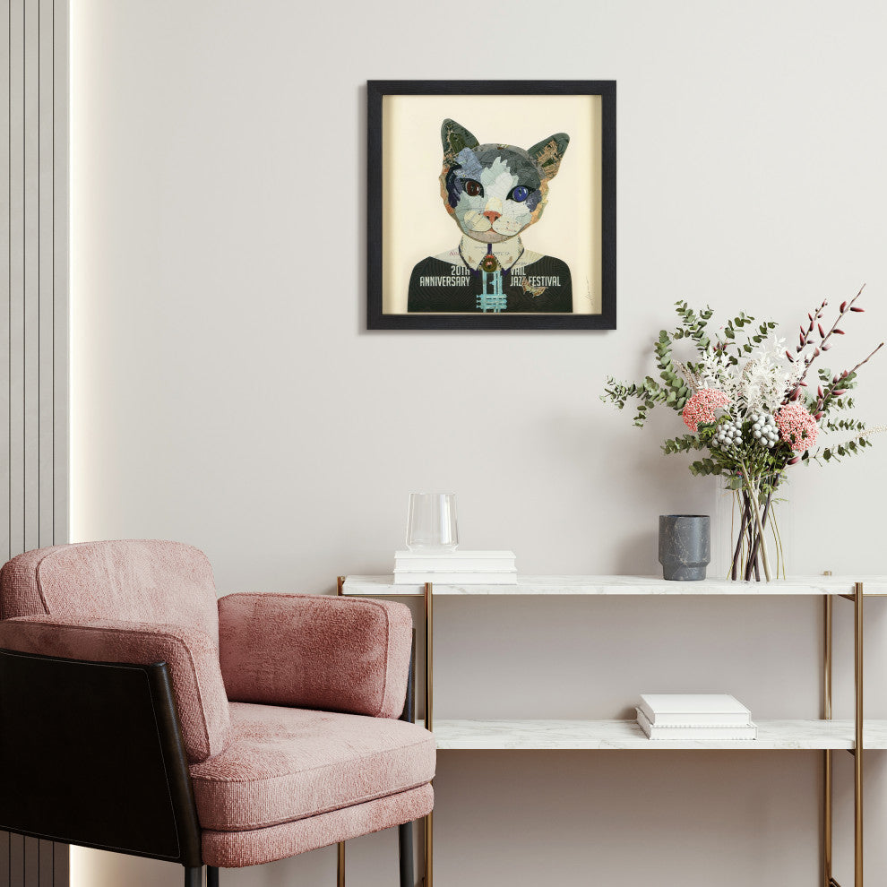 Cats Set Dimensional Collage Wall Art Framed Under Glass, Set of 4