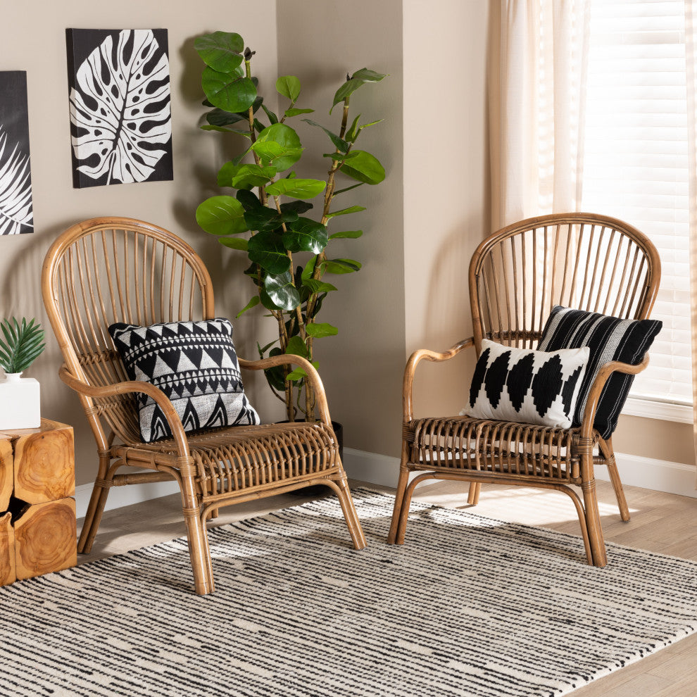 Varali Modern Bohemian Natural Rattan 2-Piece Lounge Chair Set
