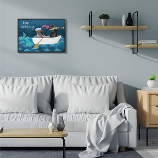 Keep Exploring Boat Animals Ocean Design, 24"x30", Black Frame
