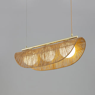Sovev 3-Light Dimmable Linear Pendant Light With Frosted Glass Rattan Shade