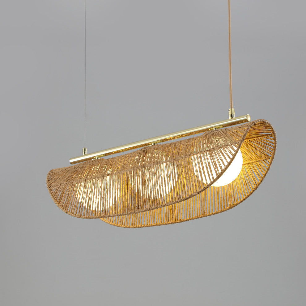 Sovev 3-Light Dimmable Linear Pendant Light With Frosted Glass Rattan Shade