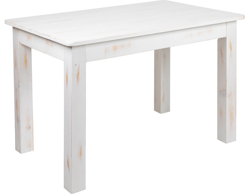 46" x 30" Rectangular Antique Rustic White Solid Pine Farm Dining Table