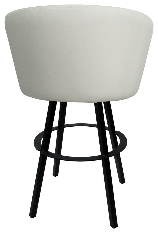 Swivel Metal Bar Stool Joey on Warren Base, White Vinyl Black, 26"
