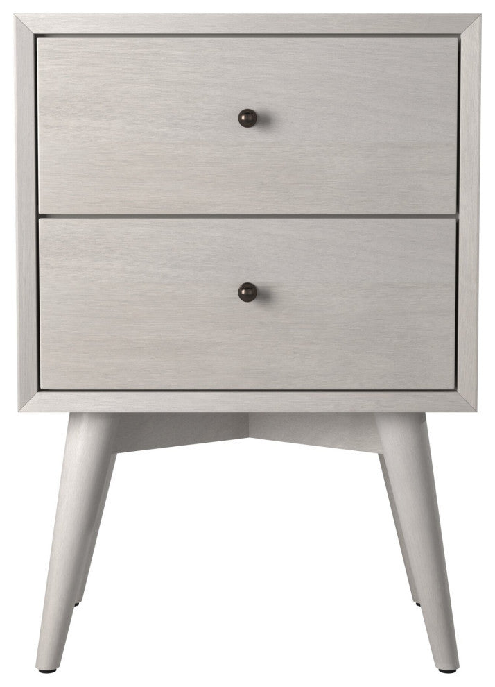 Flynn Mid Century Modern 2 Drawer Nightstand, Gray
