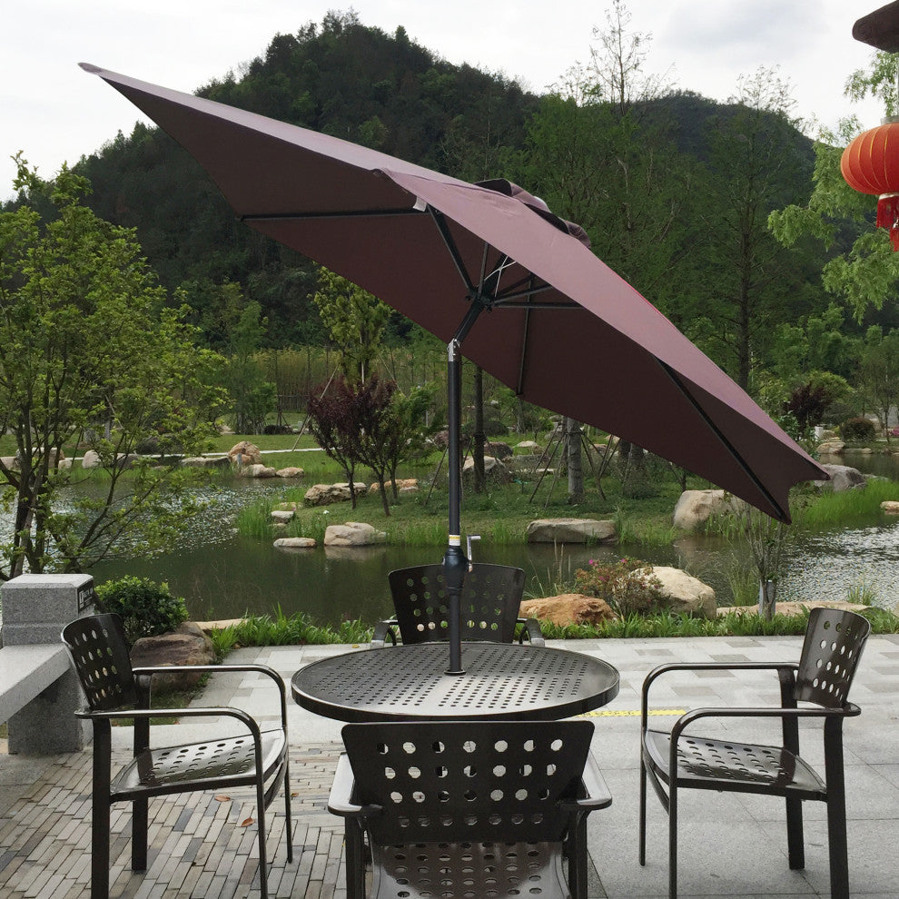 9' Outdoor Patio Market Umbrella With Push Button Tilt and Crank, Chocolate