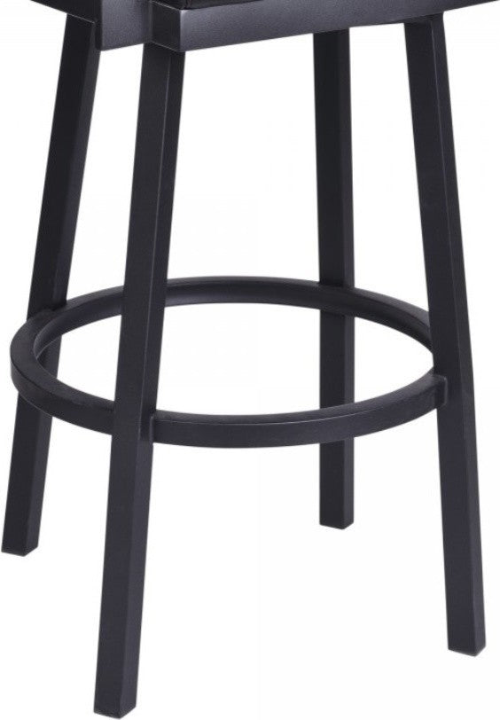 Barstool with Arms in Black Powder Coated Finish and Vintage Black Faux Leather,