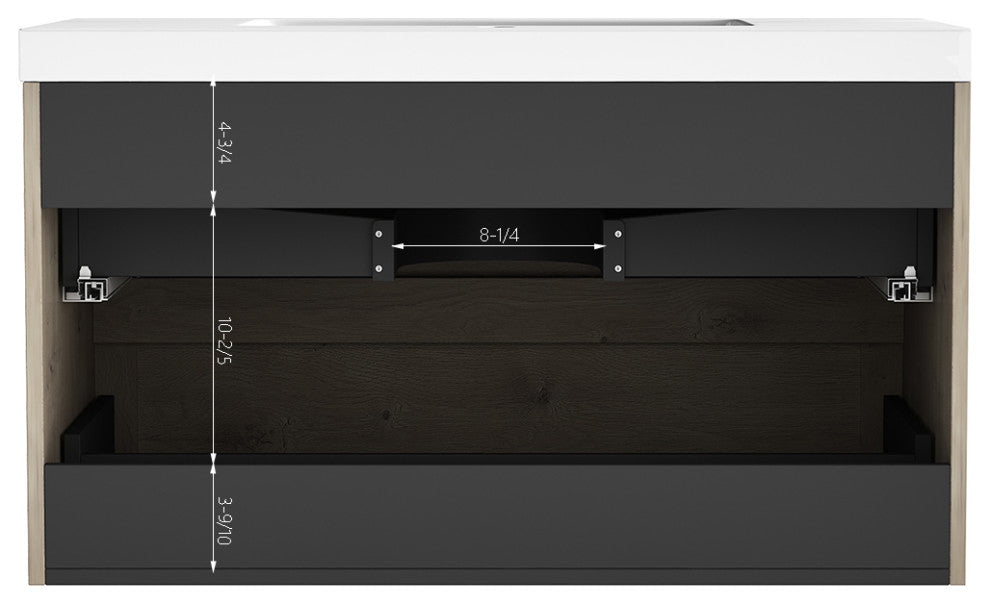 The Cosmo Wall Mounted Modern Bathroom Vanity, Eve, 36"