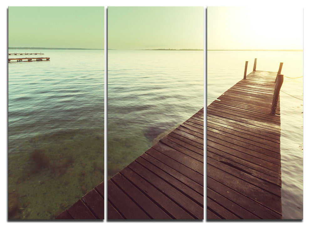 "Wooden Boardwalk Over Clear Waters" Metal Wall Art, 3 Panels, 36"x28"