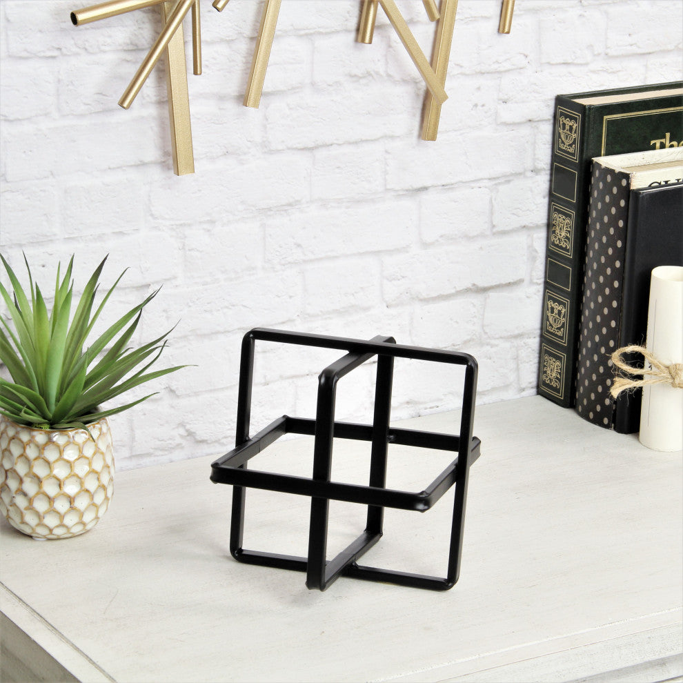 Alle Black Geometric Decor Cube - Large