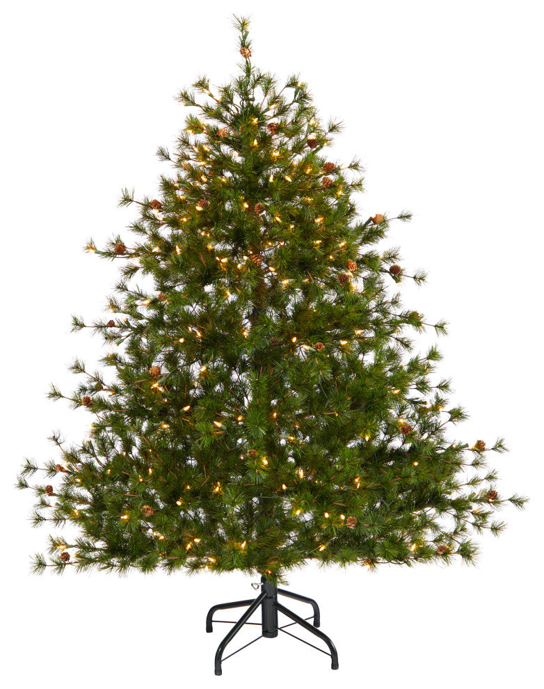 5' Colorado Mountain Pine Faux Xmas Tree W/Lights, Bendable Branches & Pinecones