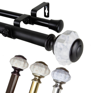 Jade 1" Diameter Double Curtain Rod, Black, 120-170"