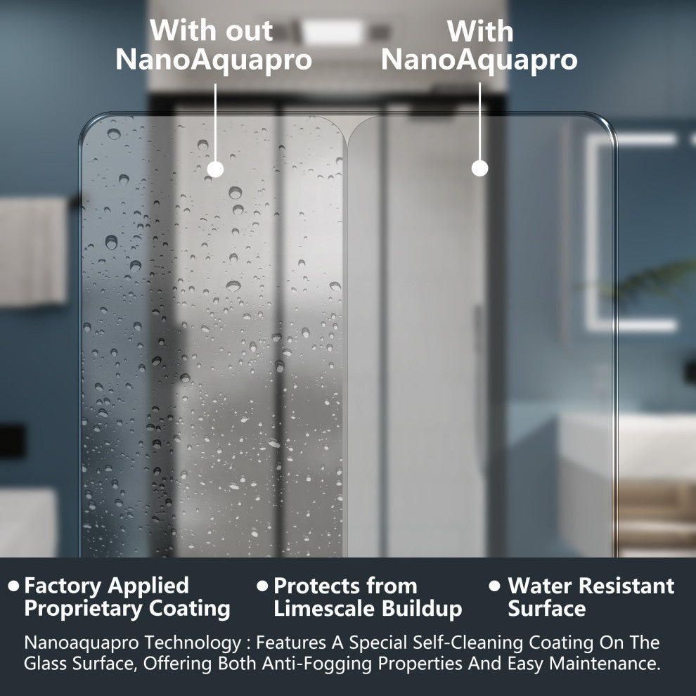 3-Panel Sliding Semi-Frameless Shower Door in Matte Black Finish, 54"x70"