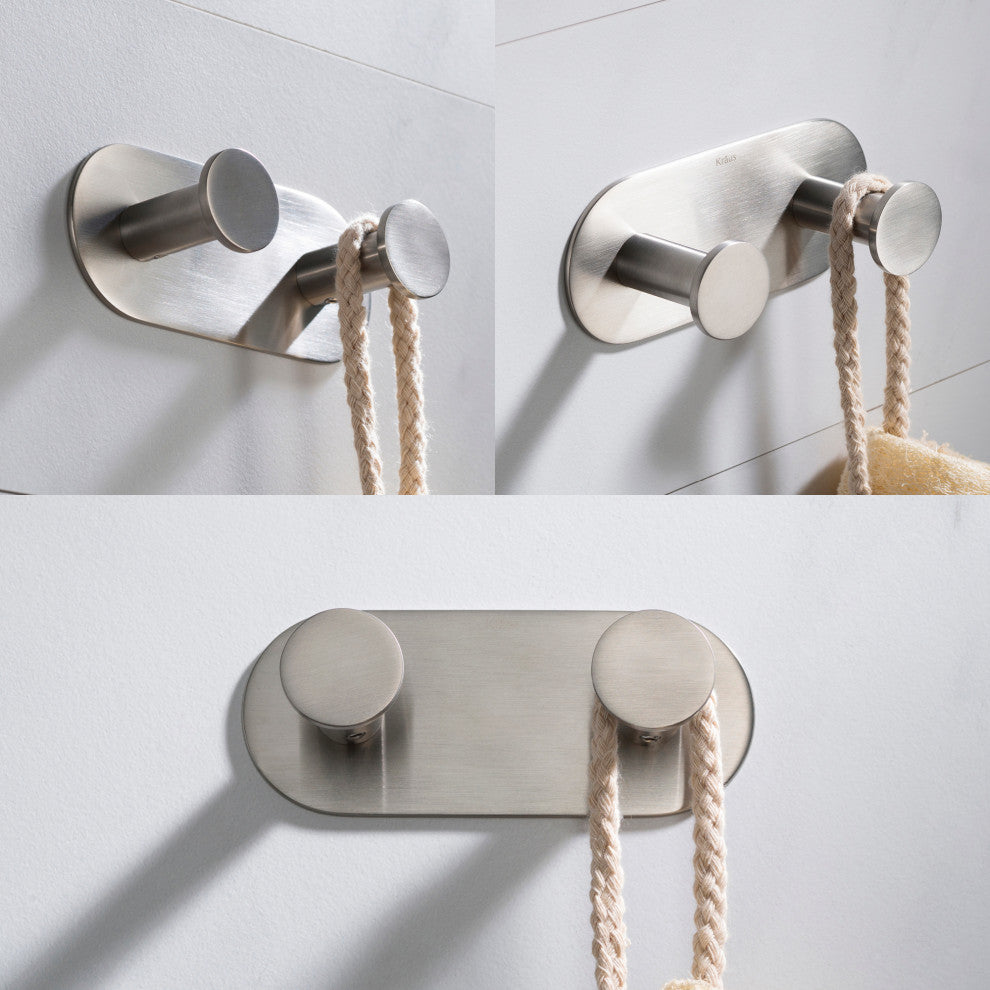Elie Bathroom Robe and Towel Double Hook, Nickel