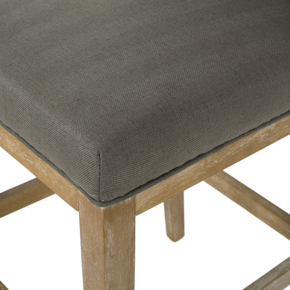 Kiara Contemporary Fabric Upholstered 27" Counter Stools, Set of 2, Deep Gray/Weathered Natural