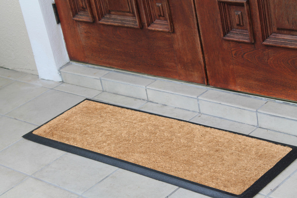 A1HC Natural Coir and Rubber Large Door Mat, Black Border Molded Coir 18"x48"