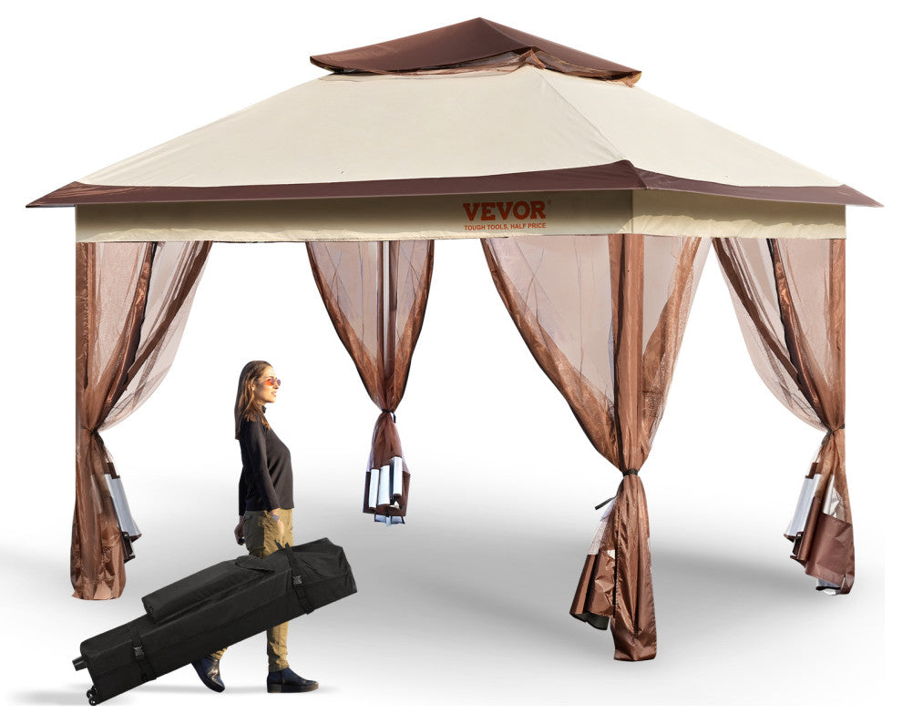 VEVOR Patio Gazebo Pop-up Gazebo Tent 11x11'' for 8-10 Person With Mesh Netting