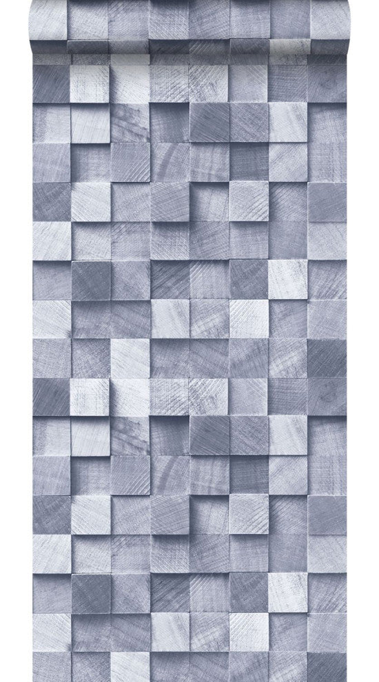 Tevye Blue Wood Geometric Wallpaper Bolt