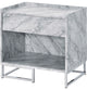 Benzara BM250334 Faux Marble Accent Table With Chrome Finish, White