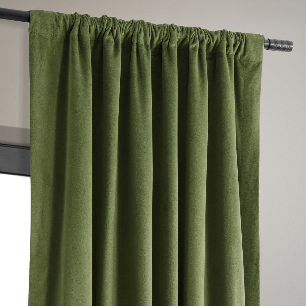 Signature Blackout Velvet Curtain Single Panel, Basque Green, 50"x108"