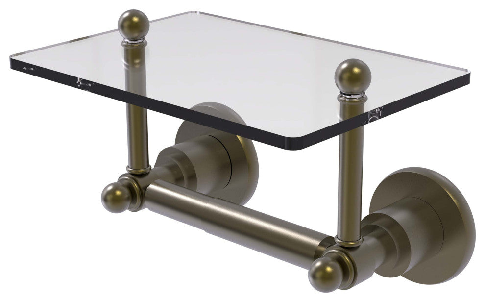 Astor Place Two Post Toilet Tissue Holder with Glass Shelf, Antique Brass