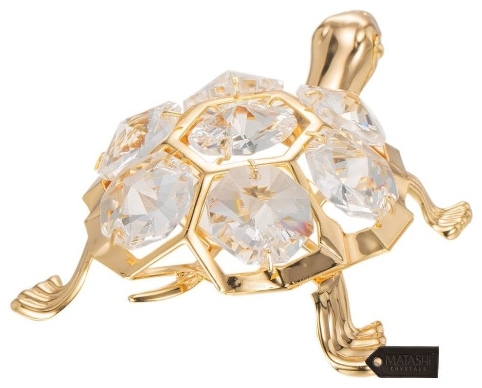 24K Gold Plated Crystal Studded Turtle Ornament