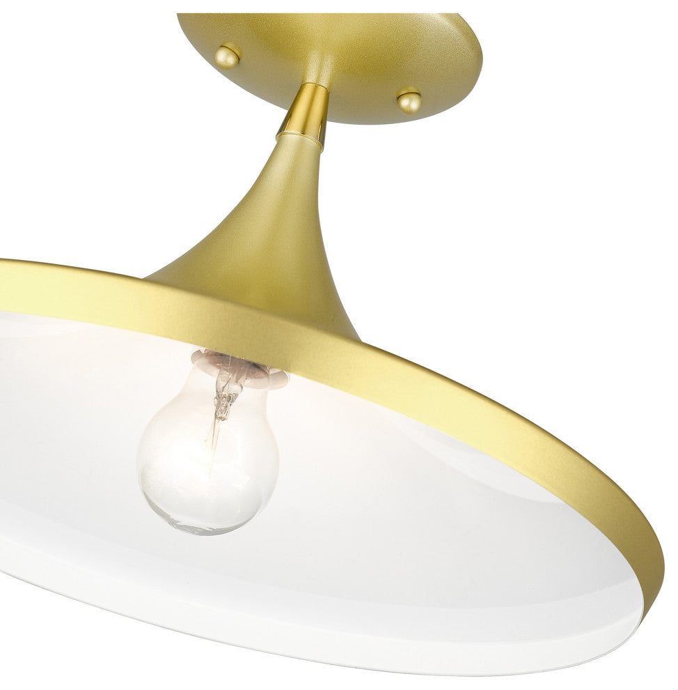 Livex Lighting Waldorf 1-Light Soft Gold Semi-Flush With Polished Brass Accents
