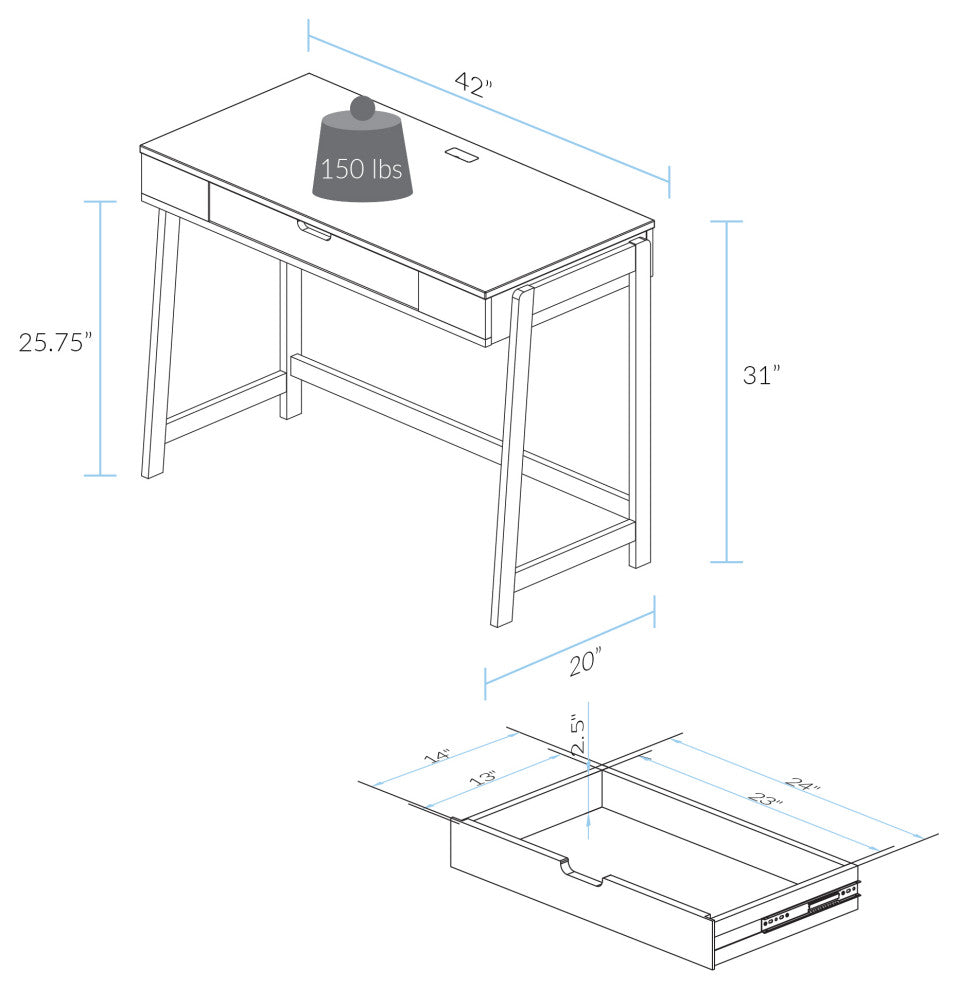 Neorustic Smart Desk With USB Ports, Solid American Maple Legs