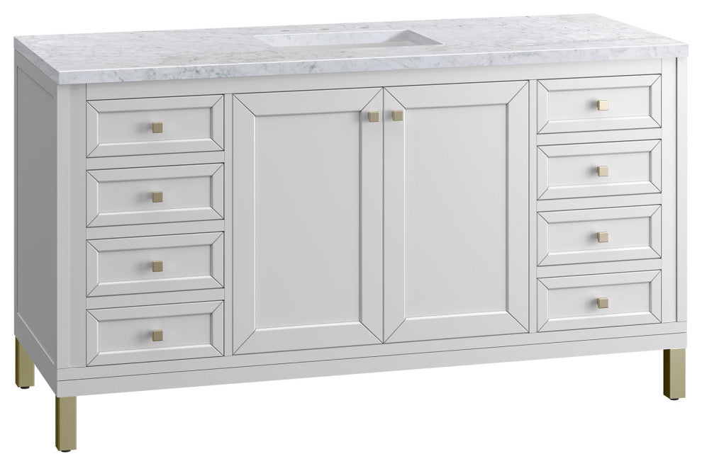 Chicago 60" Single Vanity, Glossy White, Carrara Marble