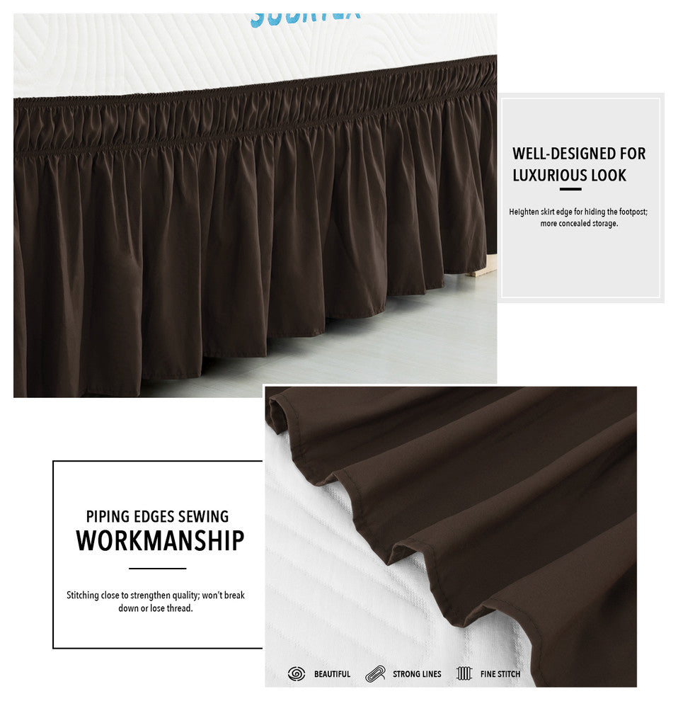 Subrtex Wrap Around Soft Fabric Bed Skirt, Chocolate-Bed Skirt, Twin