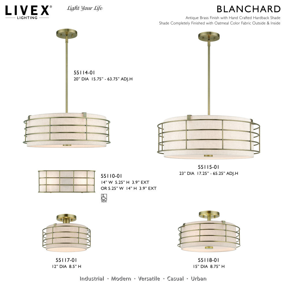 Blanchard 3-Light Antique Brass Large Semi-Flush