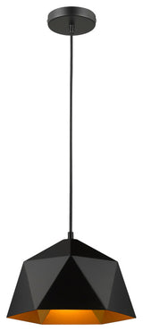 Black Shade, Gold Interior Single Pendant Light, Black/Gold
