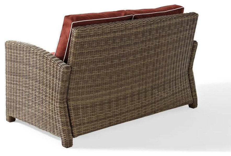 Bradenton Outdoor Wicker Loveseat With Sangria Cushions
