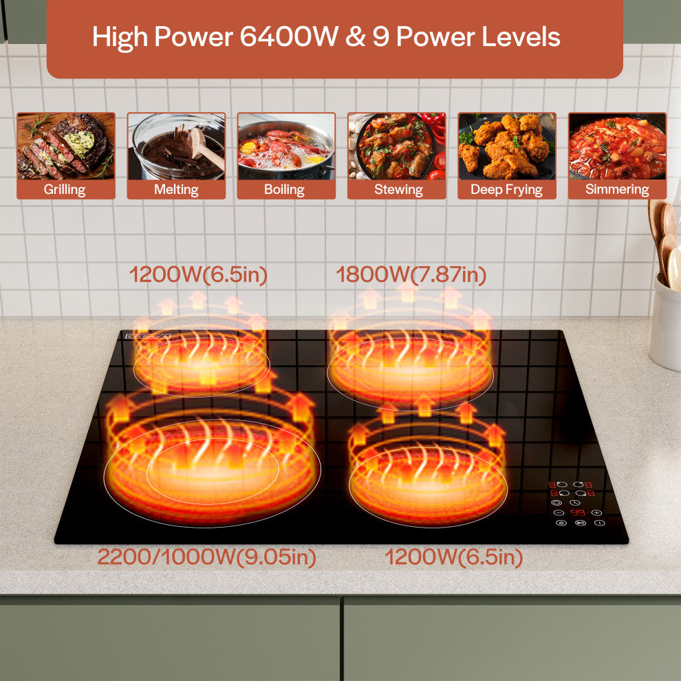 Built-in 24" 4 Elements Smooth Surface, Radiant Black Electric Cooktop