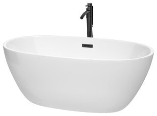Juno Freestanding Bathtub, Matte Black Trim, 59", Faucet in Matte Black