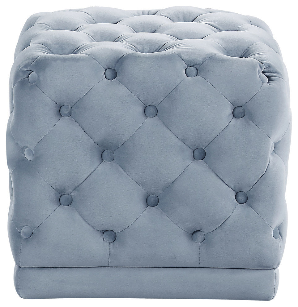 Stella Velvet Upholstered Ottoman/Stool, Sky Blue