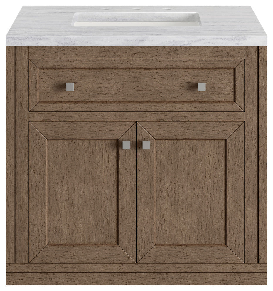 Chicago 30" Single Vanity Whitewashed Walnut, Arctic Fall Solid Surface