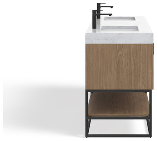 Bahia Bath Vanity, Oak, 72", Matte Black Hardware, Double, Freestanding