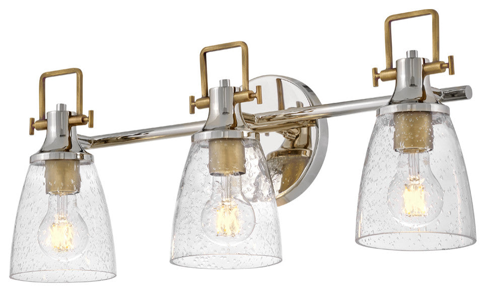 Hinkley Easton 24" Three Light Bath Vanity, Polished Nickel + Heritage Brass