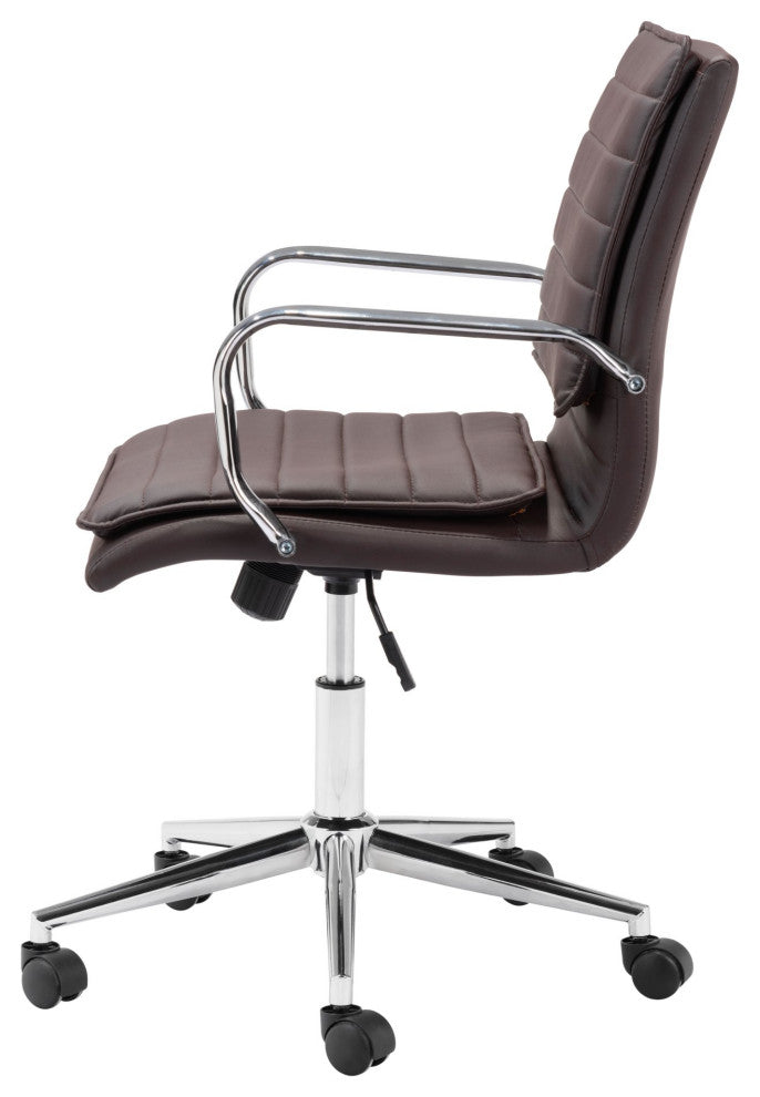 Computer Chair, Faux Vinyl Leather, Steel, Brown Black, Chrome, Business Office