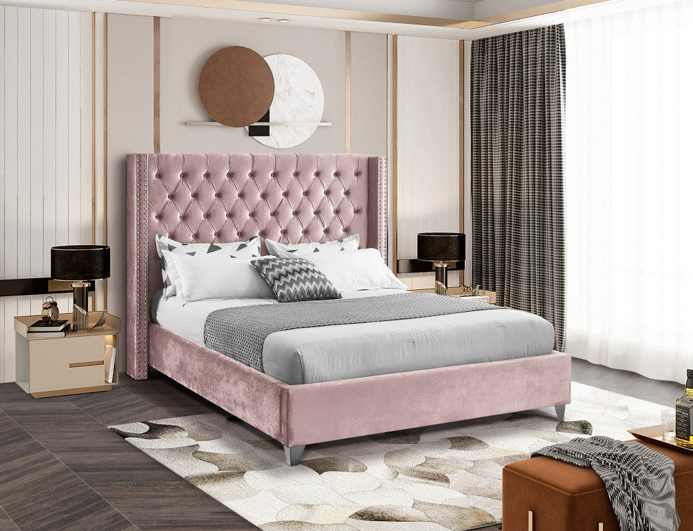 Ames Velvet Bed, Pink, Full
