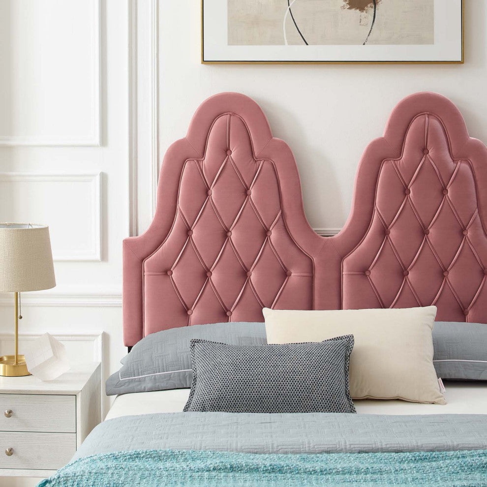 Tufted Platform Bed Frame, Queen Size, Velvet, Pink, Modern Contemporary