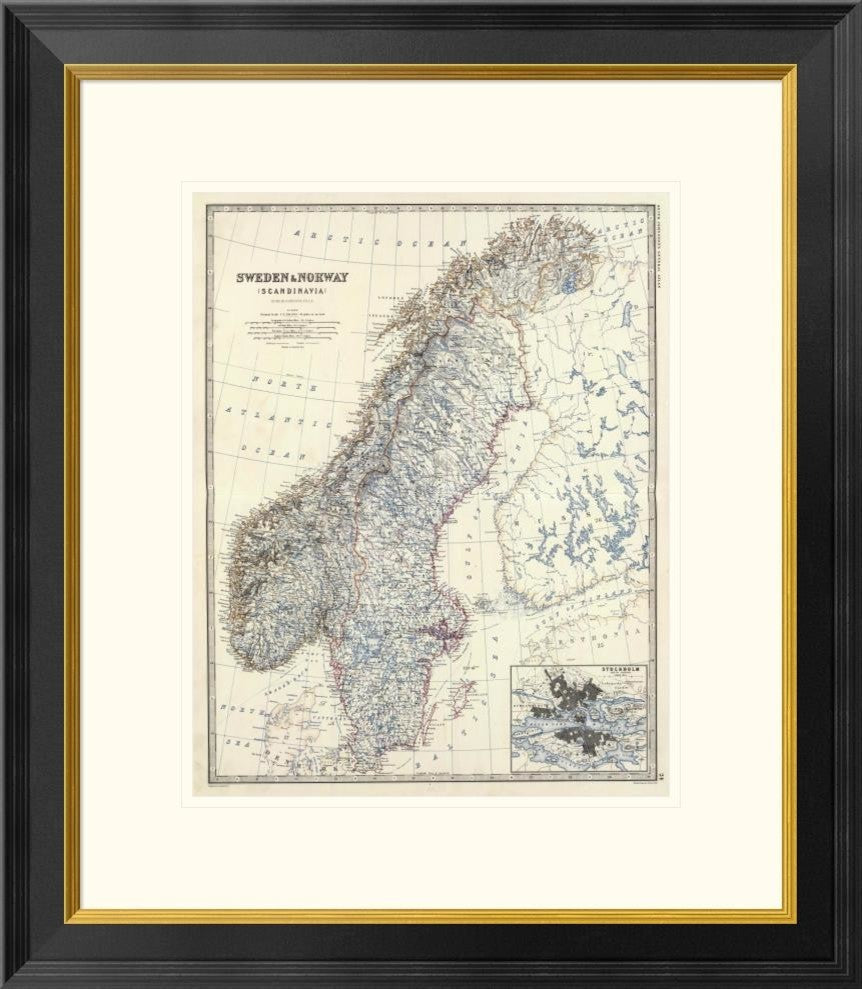 "Sweden, Norway, 1861" Framed Digital Print by Alexander Keith Johnston, 23x26"