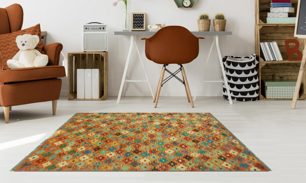 Balochi Perceval Orange/Ivory Rug, 3'0 x 4'10