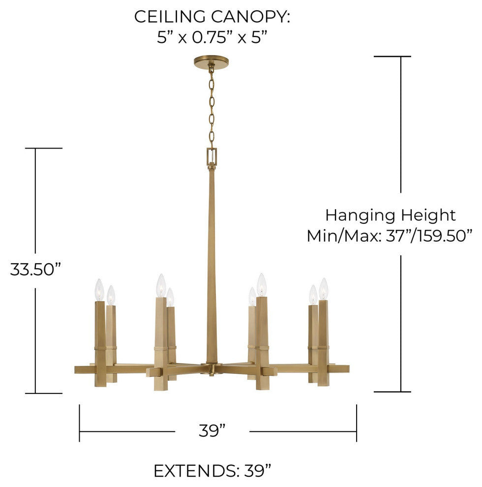 Capital Lighting 449681 Blake 8 Light 39"W Candle Style - Aged Brass