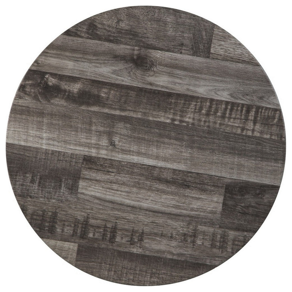 Benzara BM230944 Round Wooden Top Metal Accent Table, 2-Piece Set, Gray/Black