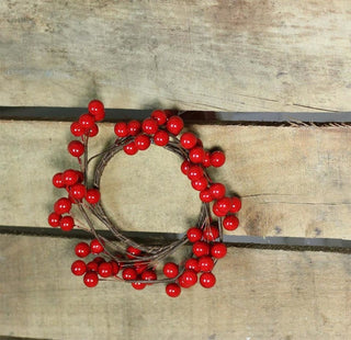 7" Decorative Artificial Shiny Red Berries Christmas Candle Holder Ring
