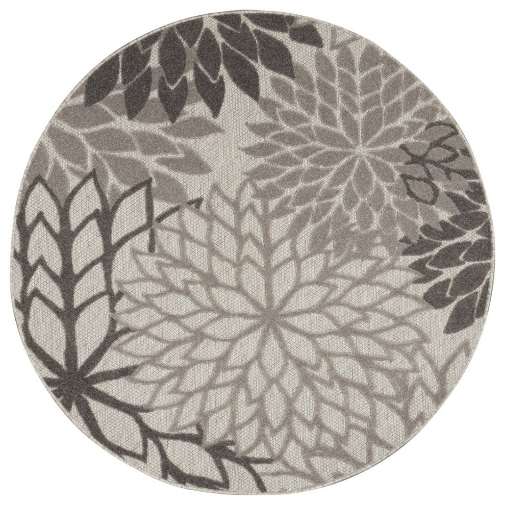 5' Round Gray Round Floral Indoor Outdoor Area Rug